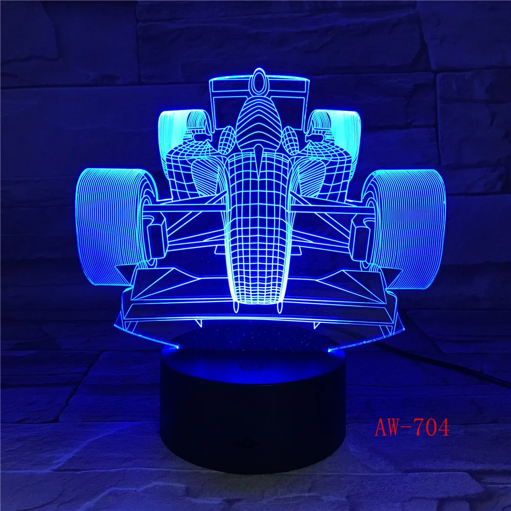 Светодиодный ночник 7 цветов изменяющийся 3D F1 гоночный автомобиль моделирование