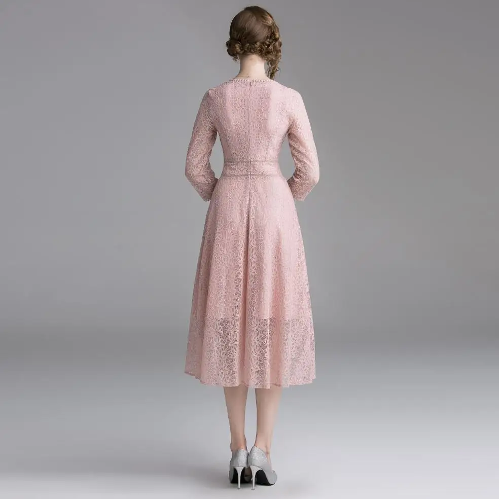 

lace pink party Hollow out summer dress 2019 fashion Runway Elegant lace dress