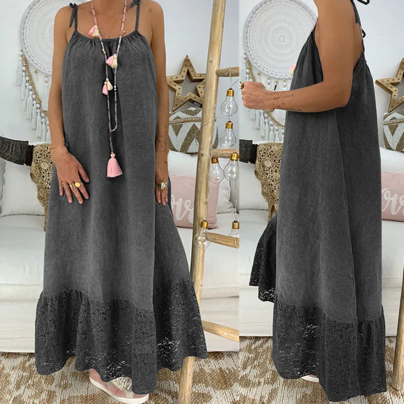 Женское длинное свободное платье макси повседневное цветочное кружевное