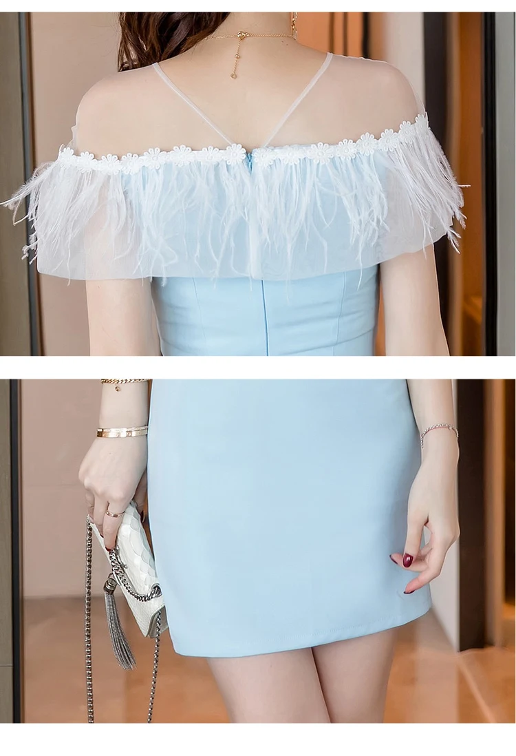 Модное Брендовое соблазнительное Клубное платье с рукавом бабочкой и перьями