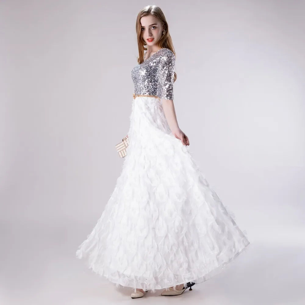 Платье для выпускного вечера Vivian's Bridal серебристое белое контрастное платье с