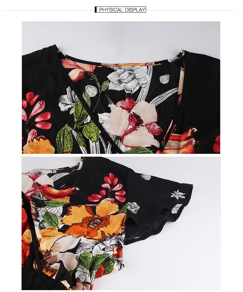 MagicPark XL-4XL Women Dresses Original Design Boho Deep V Neckshort Sleeve Plus Size 2019 Floral Print Bandage Summer Dress | Женская