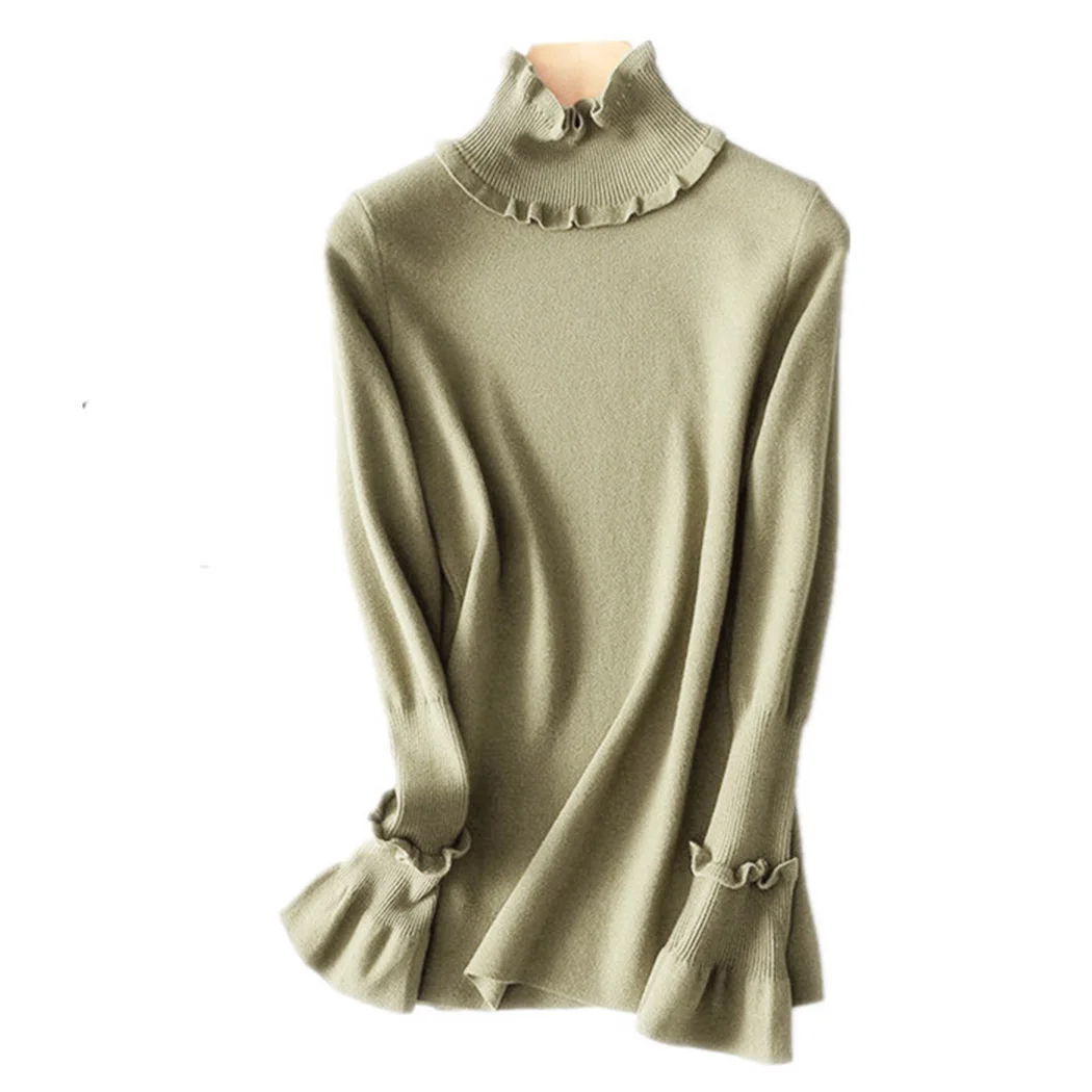 Fashon Women Solid Slim Fit Pullovers 13 Styles Long Sleeve Turtleneck Ruffle Sweater Winter Spring Knitted Sweaters Femme Hiver | Женская