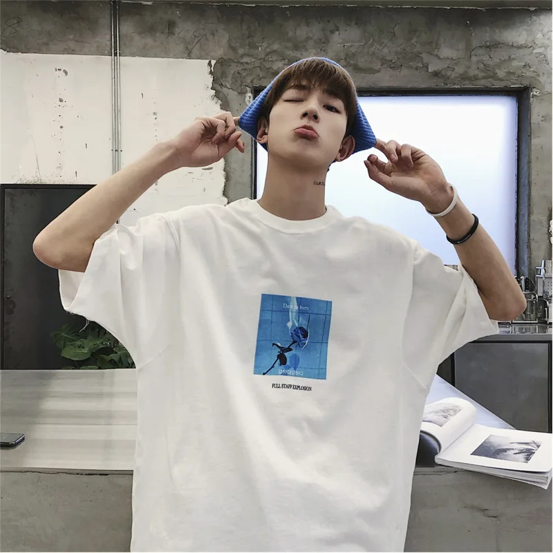 Летняя новая мужская футболка с модным принтом Повседневная короткими рукавами