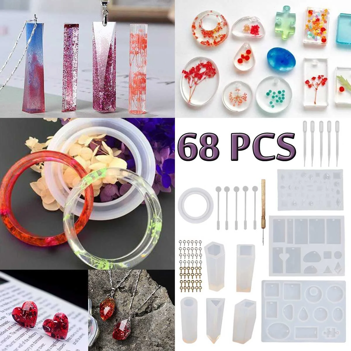 68 шт. DIY силиконовые формы ювелирное изделие браслеткулон литье смолы ювелирные изделия Набор сделай сам инструмент для рукоделия кулон серьги