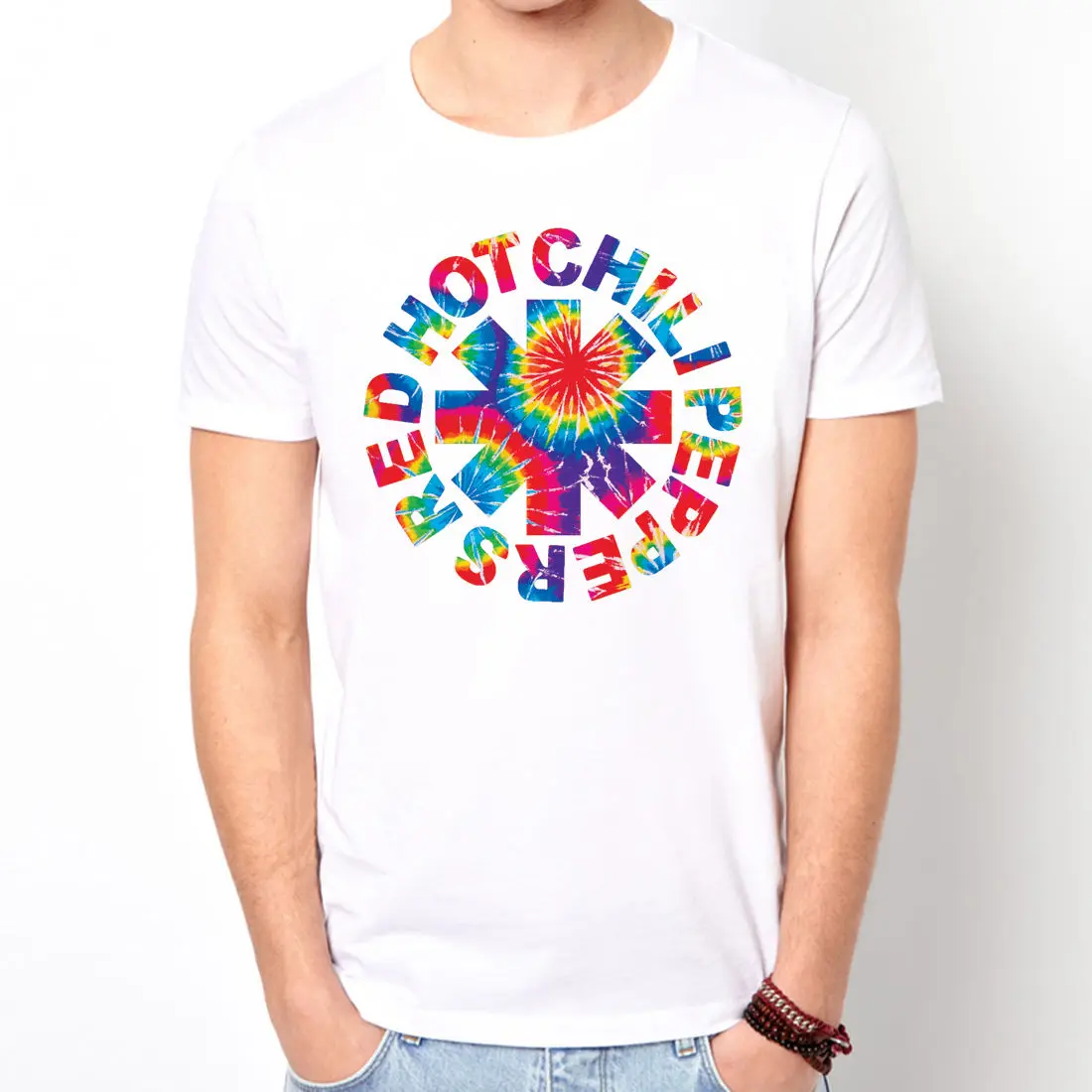 Red Hot chili Peppers Tie Dye футболка рок группа funk cali guitar drum white Tee модный стиль Мужская