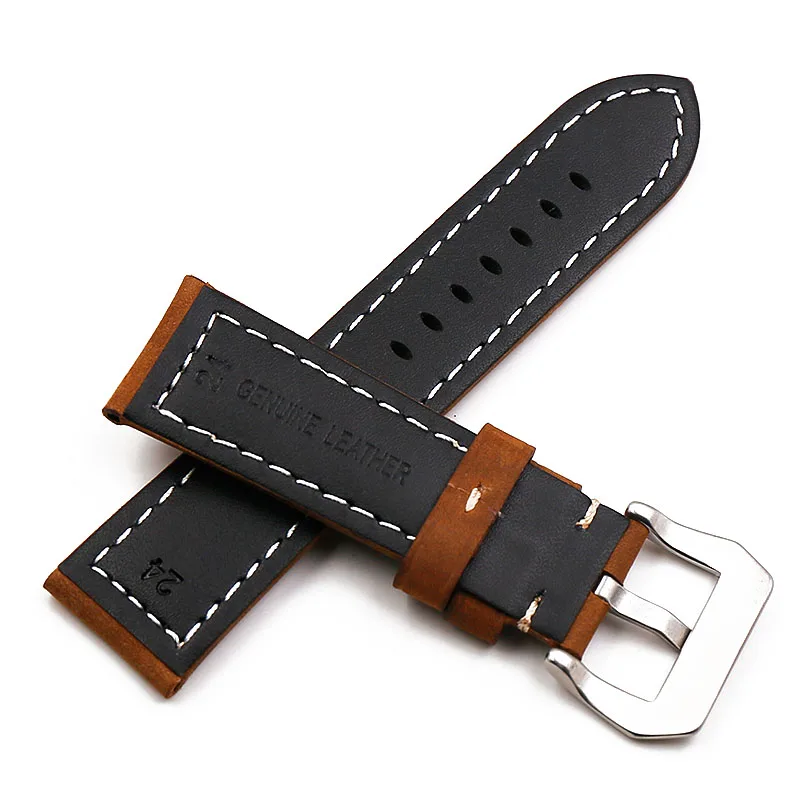 Leather strap men's watch accessories 20mm22mm24mm26mm silver buckle sports waterproof leather strap female bracelet watch band