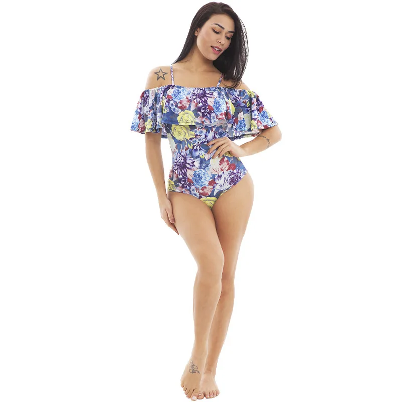 VITIANA Women Summer Beach Bodysuit 2019 Female Print Ruffles Vintage Backless Bodysuits Ladies Off Shoulder Sexy Swimsuit|Боди| |
