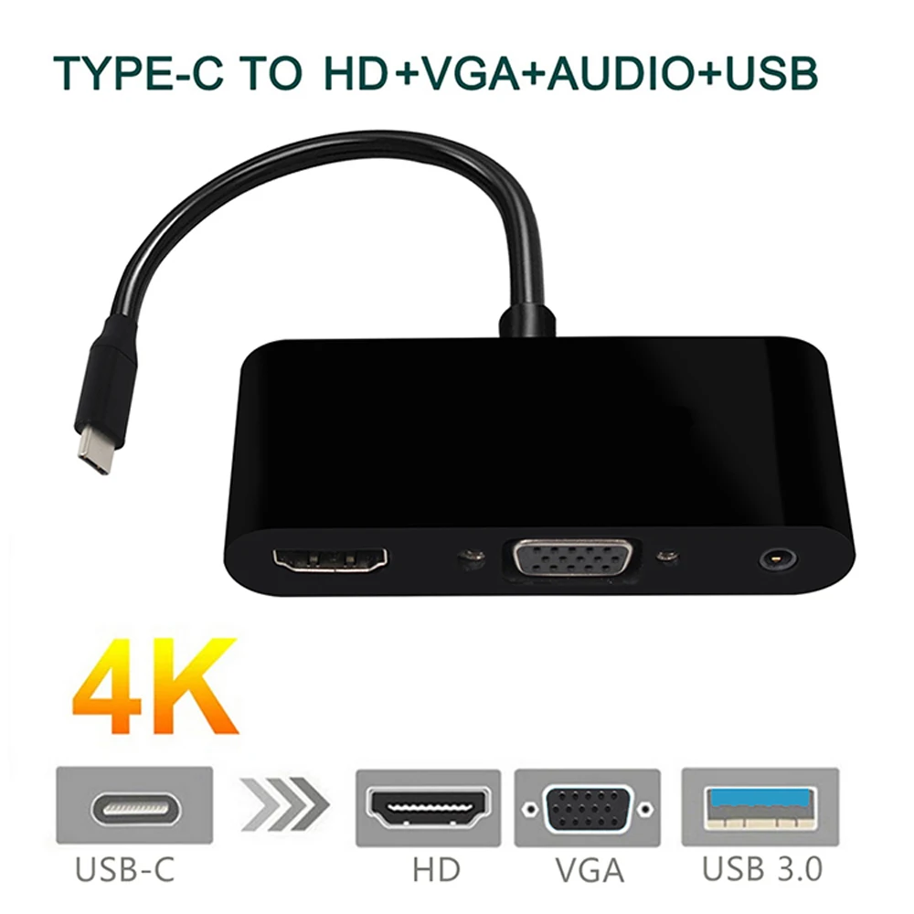 Портативный адаптер преобразователь USB 3 5 типа C в HD VGA 0 мм аудио 1|Кабели VGA| |