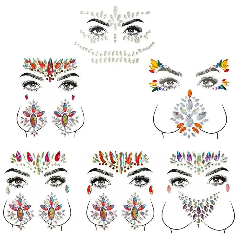 Adhesive Face Chest Tattoo Gems Sticker Set Women Jewelry Body Art Festival Party Makeup Temporary Stickers | Красота и здоровье