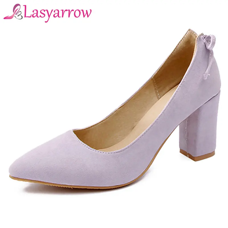 Lasyarrow Women Heels 2019 Women's Pumps Party High heels Block Heel Pointed toe Black Pink Office lady Shoes Dress | Женская обувь