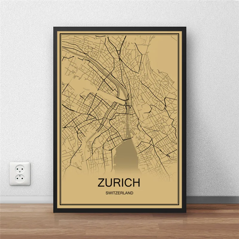ZURICH Ретро картина карта мира винтажный постер крафты бумага художественная