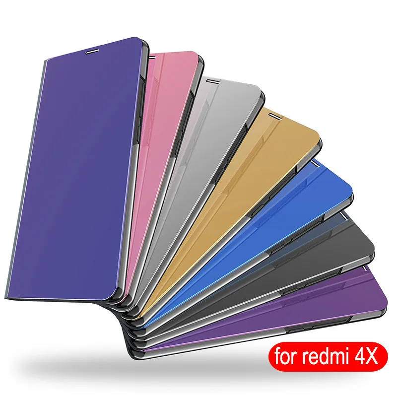 Роскошный флип чехол с подставкой для Xiaomi Redmi 4x кожаный mi ror View телефона Red 4x4 X Pro 360