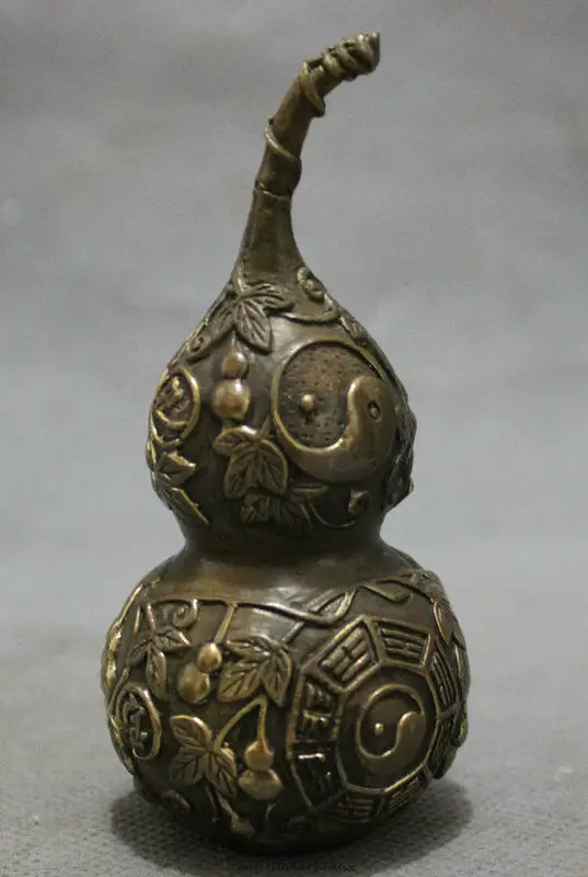 Народный Китайский Бронзовый феншуй Exorcise 8 диаграмм ZhenZhai Gourd Cucurbit статуя | Дом и