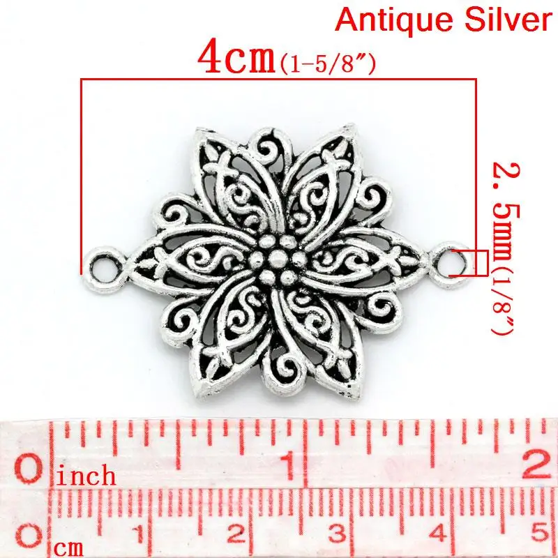 Doreen Box Lovely 20 шт. коннекторы серебристого цвета с цветами 4 см x 2 8 (1 5/8 дюйма x1 1/8