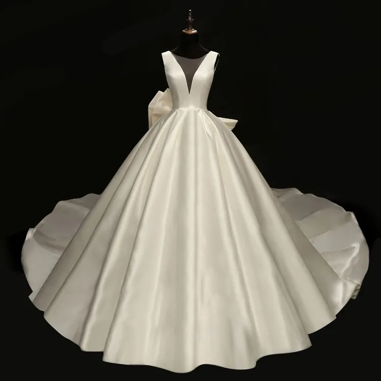 Винтажное сатиновое платье vivian's bridal 2018 бальное оверсайз с бантом сексуальное