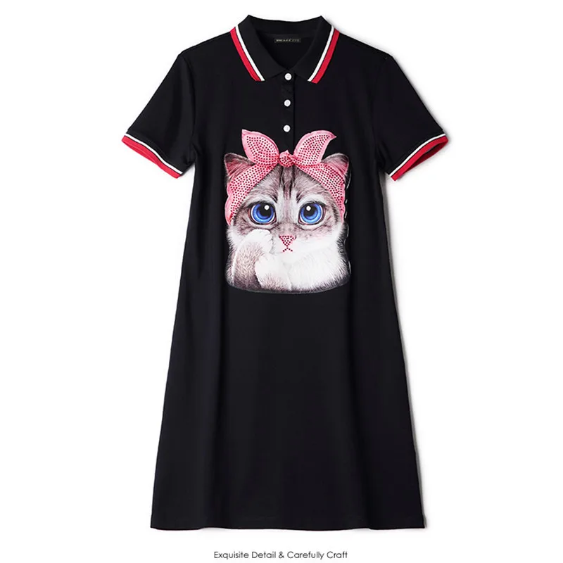 Женское платье футболка с героями мультфильмов лето 2019 контрастное вышитое