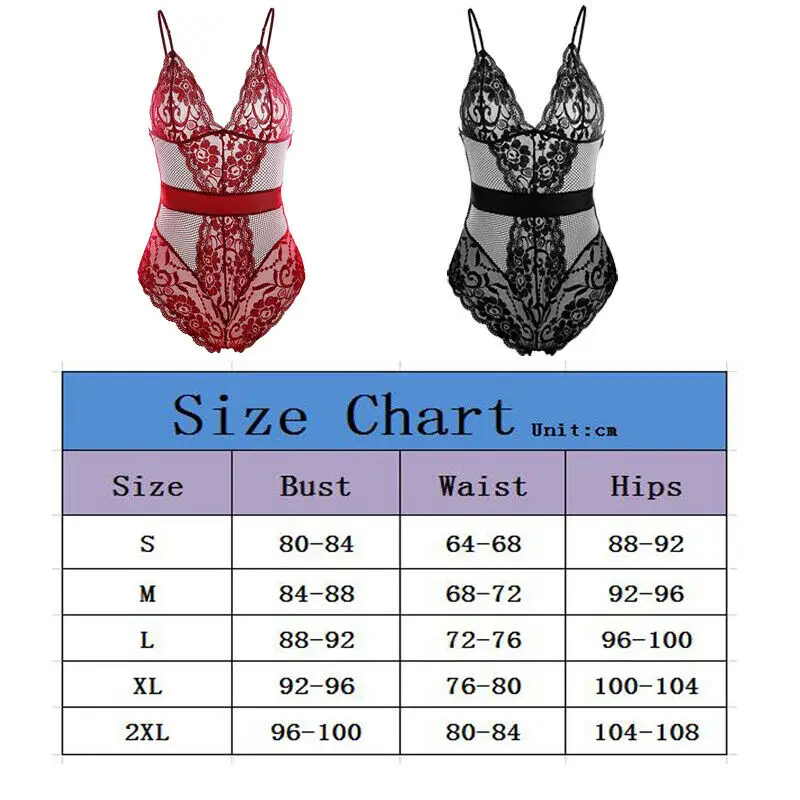 Plus Size Women Sexy Lingerie Backless Strappy V Neck Lace See-through Underwear Nightwear Babydoll Bodysuit |