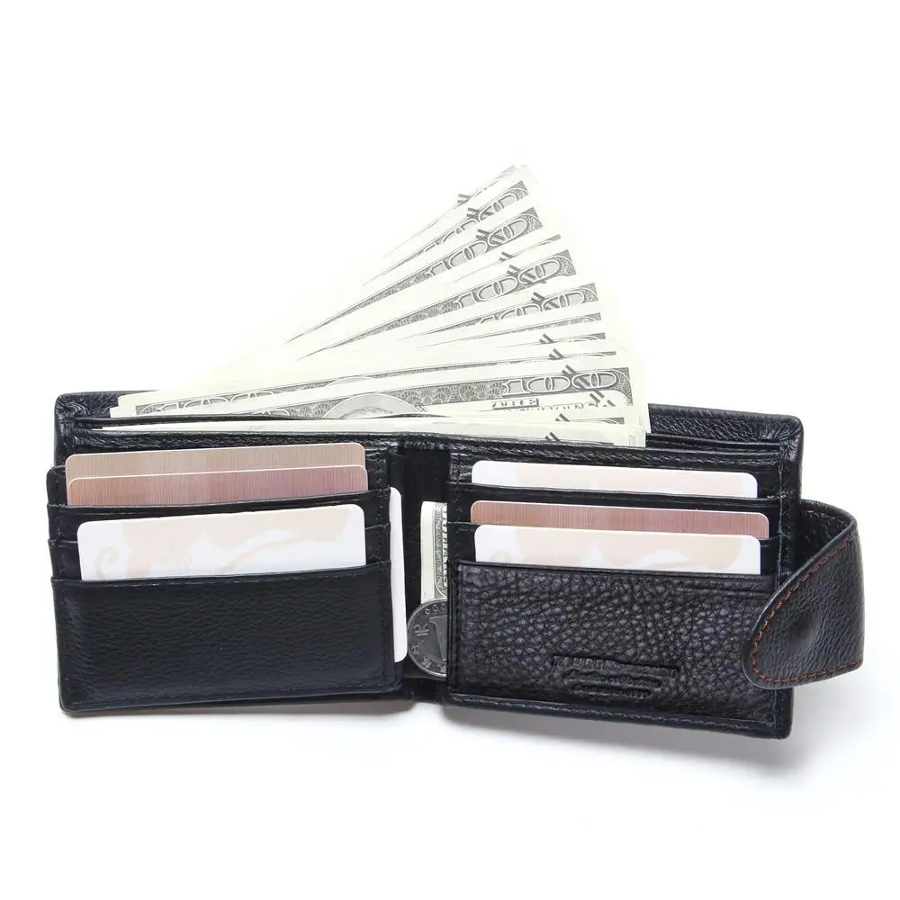 Black Color Man Vintage Wallet With Button Men's Genuine Leather Retro Wallets | Багаж и сумки