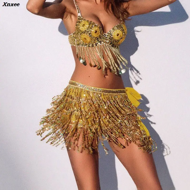 Sequin Belly Dance Costumes Skirt Women Coins Velvet Hip Hula Scarf Wasit Belt Dancewear Tribe Style Ladies Tassel Boho Skirts | Женская