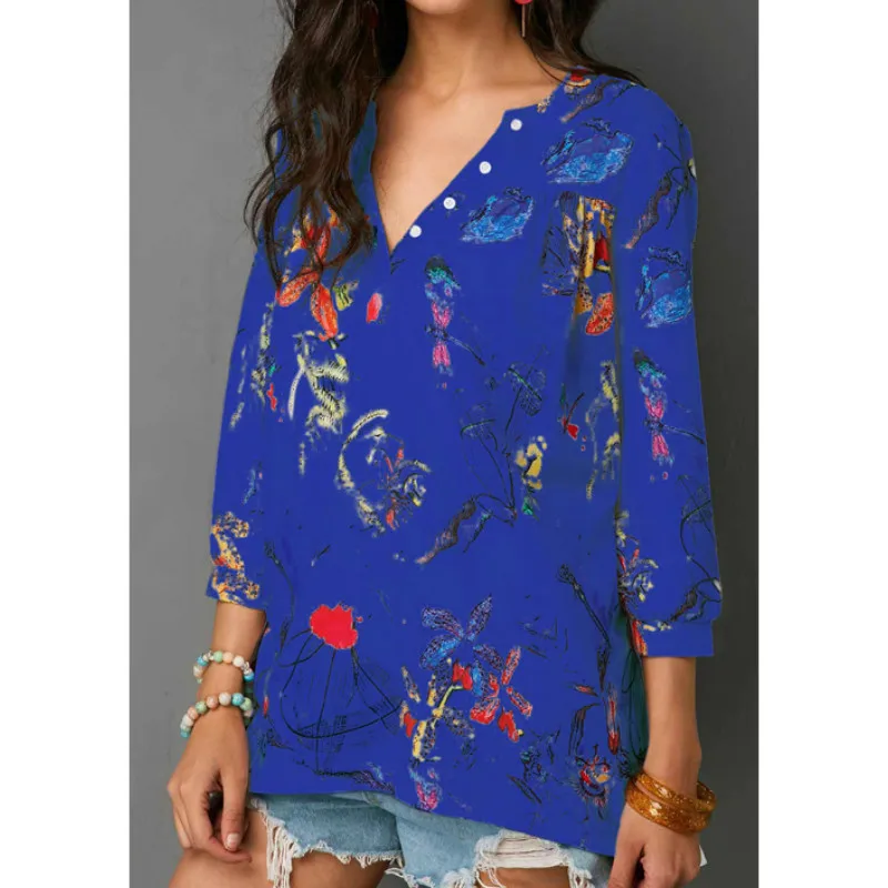 Для женщин Boho цветочный блузка дамы с длинным рукавом Свободные Повседневный
