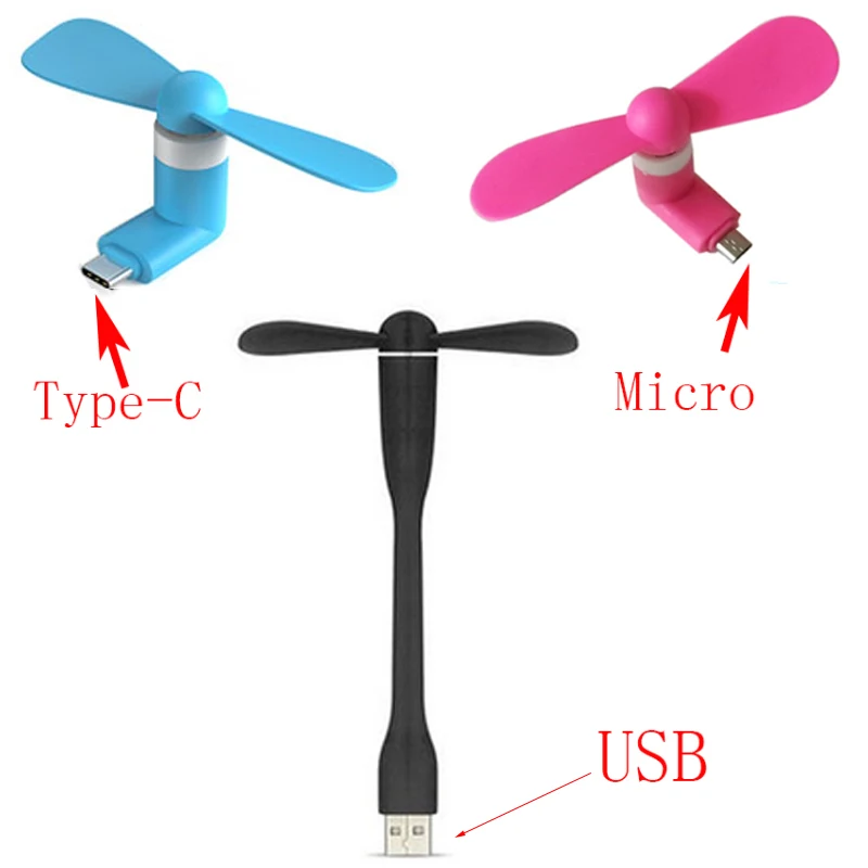 

10 шт., гибкие мини-вентиляторы с разъемом Type-c / Micro / USB