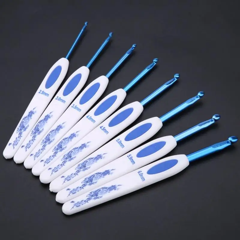 8pcs Porcelain Printing Handle Aluminium Crochet Hooks Needles Knitting Craft Yarn Sewing Tools | Дом и сад