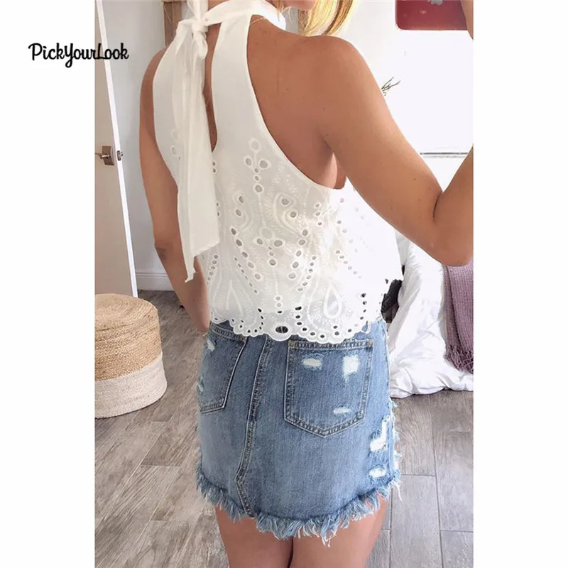 PickYourLook женский кружевной Топик с вырезами топ без рукавов Повседневная модная