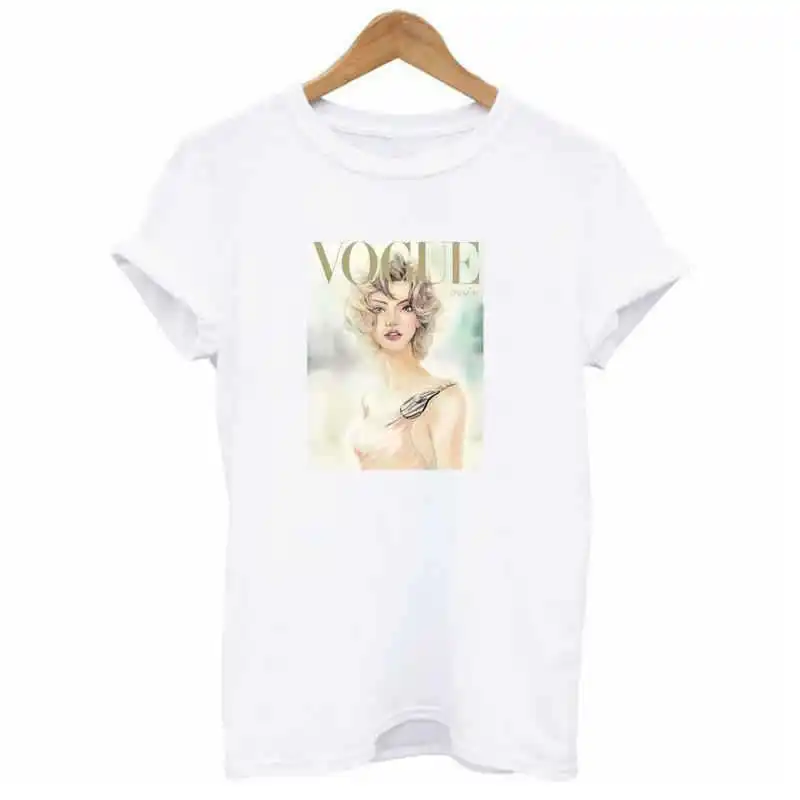 High quality summer female T-shirt short-sleeved shirt bottoming explosion models VOGUE sexy loose fashion | Женская одежда