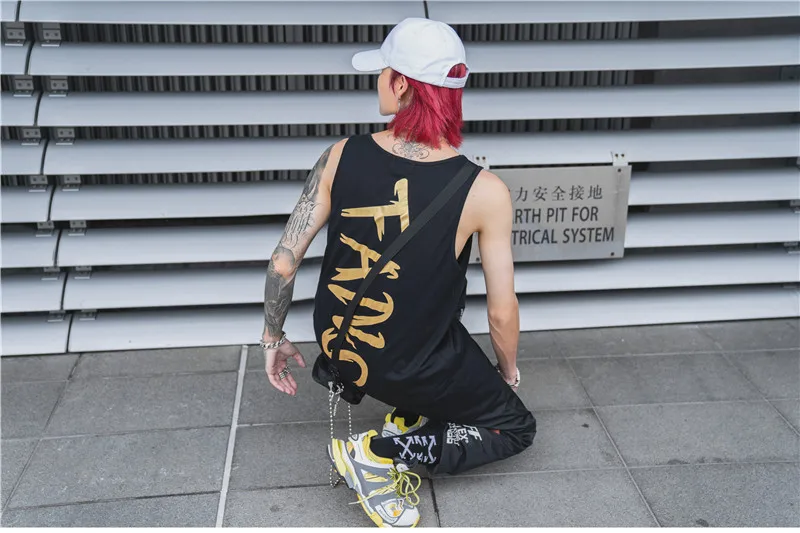 2019 дропшиппинг Письмо печати Harajuku дикий без рукавов Футболка Мужской