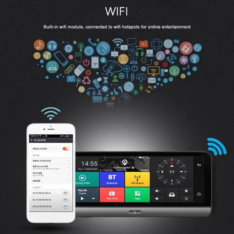 Phisung 8in Android 5 1 Автомобильный видеорегистратор 4G WiFi BT ADAS двойной объектив DVR камера