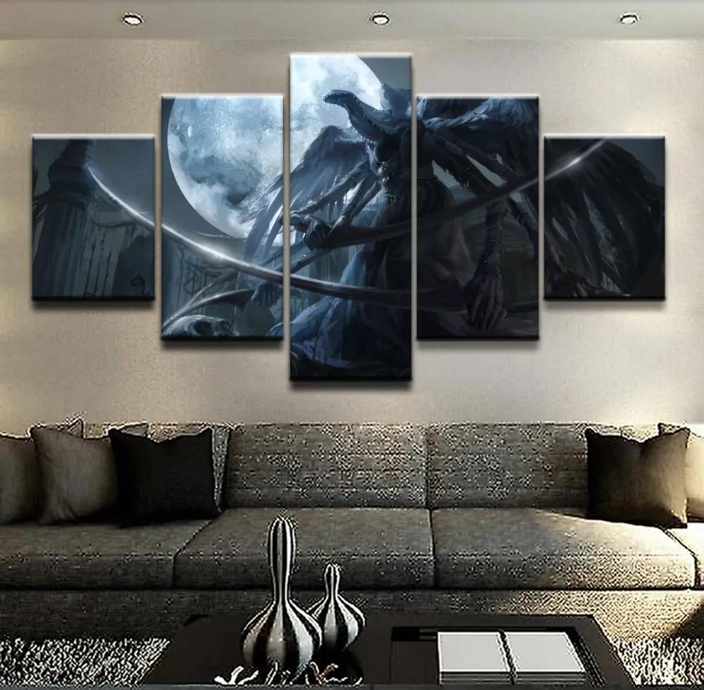 Painting On Canvas Wall Art Framework Home Decor HD Printed 5 Panel Game Bloodborne At Night Warrior Modular Pictures Poster | Дом и сад