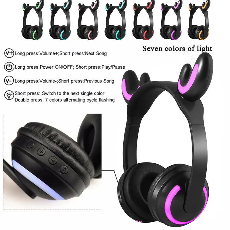 Наушники Bonway Deer/Devil/Cat/Rabbit светодиодные светящиеся беспроводные Bluetooth наушники