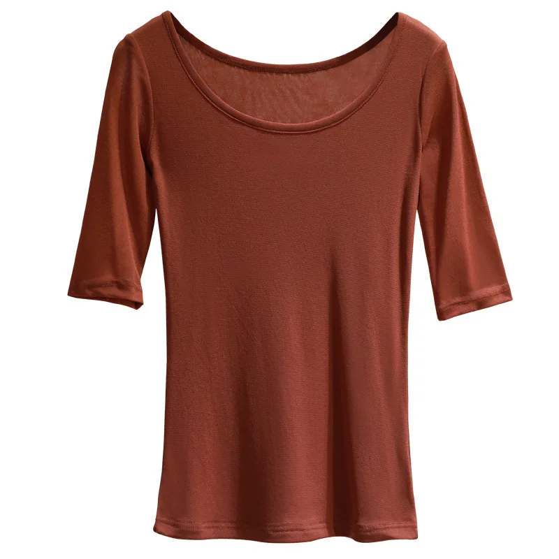 Sexy Chiffon Gauze Shirt Female Solid Color Big Round Neck Top Blouse 2019 Women Fashion Office Lady Slim Tops Bottoming PJ357