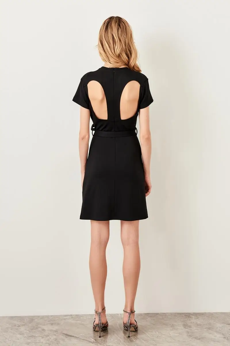 Trendyol Black Back Low-Cut Knitted Dress TWOSS19VG0098 | Женская одежда