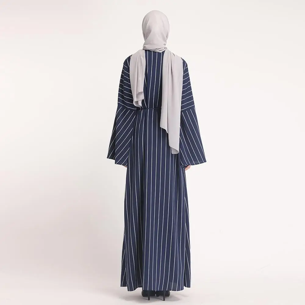 Женское длинное платье халат Abaya в полоску с роговыми рукавами открытый кардиган