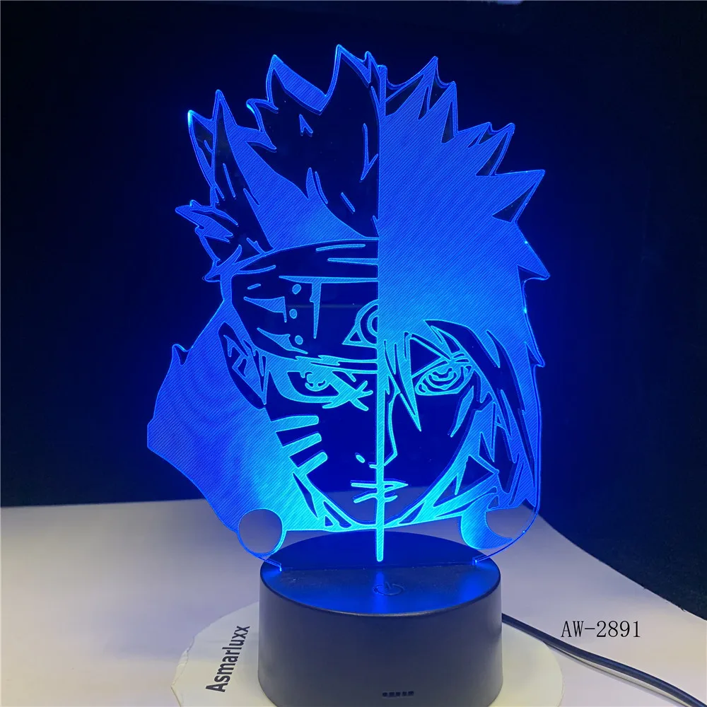 Светодиодная настольная лампа 7 меняющих цвета 3D Uchiha Sasuke для домашнего декора