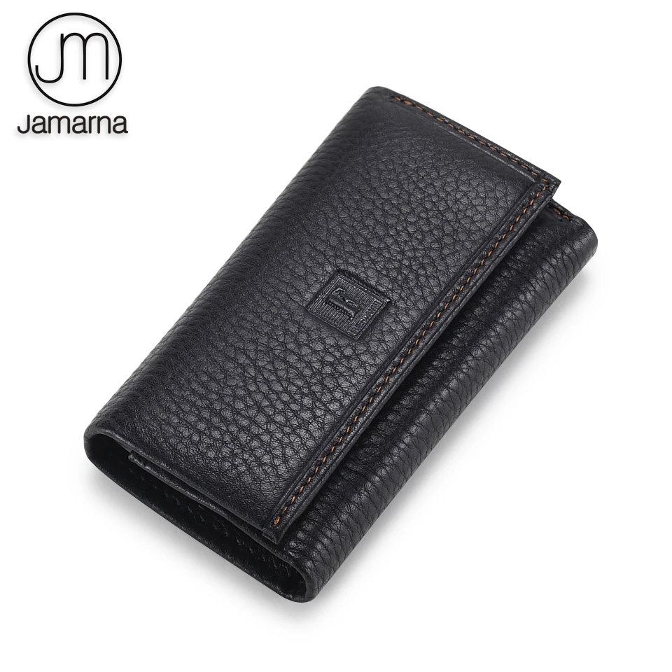 Jamarna ключница из натуральной кожи для мужчин и женщин тонкий ключник черный