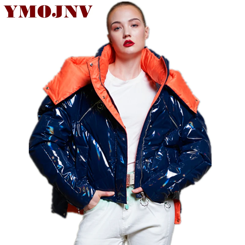 YMOJNV 2019 зимнее плотное пуховое пальто оригинальный дизайн блестящая куртка