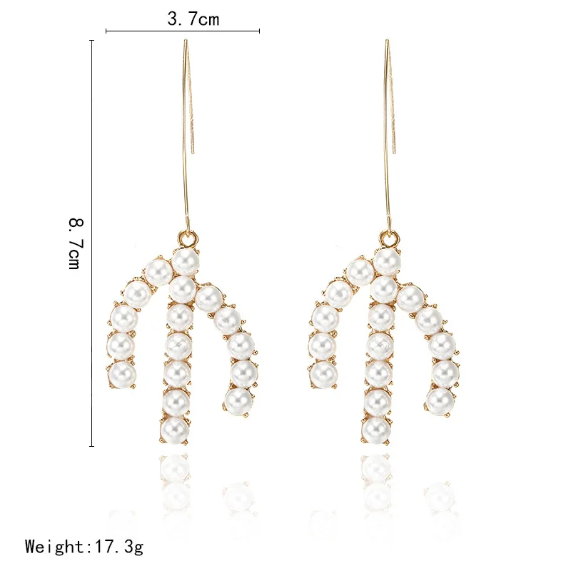 2019 New Fashion Sweet Pearl Earrings Trident Shaped Exaggerated Dangle For Women jn0492 | Украшения и аксессуары