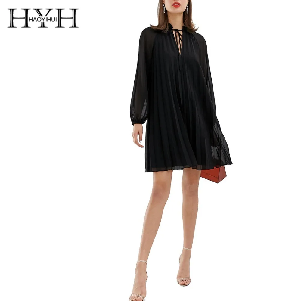 Платье с широким бантом HYH Haoyihui гофрированное платье | Женская одежда