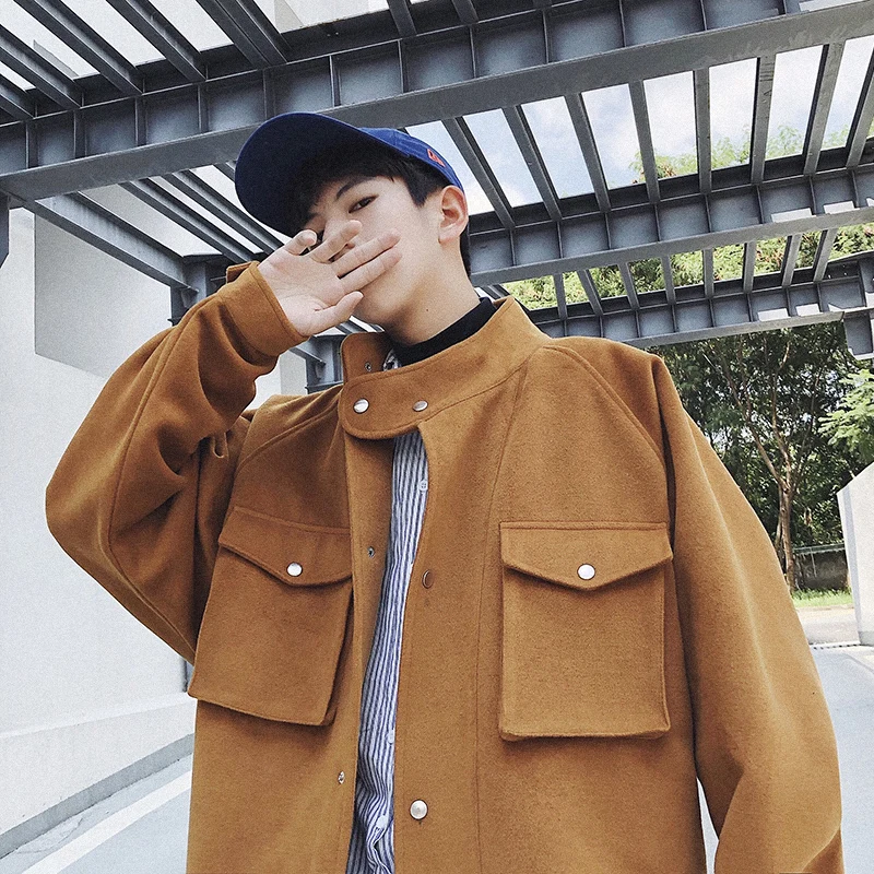 2018 Autumn And Winter New Fashion Men's Student Jacket Tide Solid Color Sports Shirt Camel / Black M-2XL | Мужская одежда