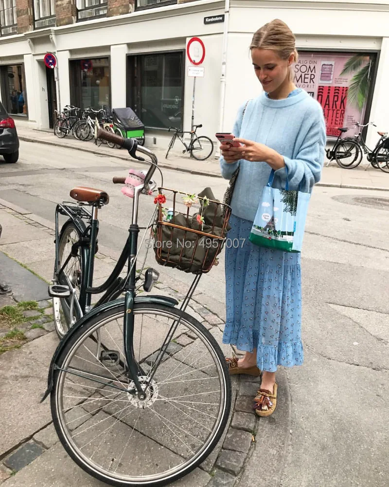 Женское длинное платье на пуговицах Повседневное из вискозы с принтом Синей