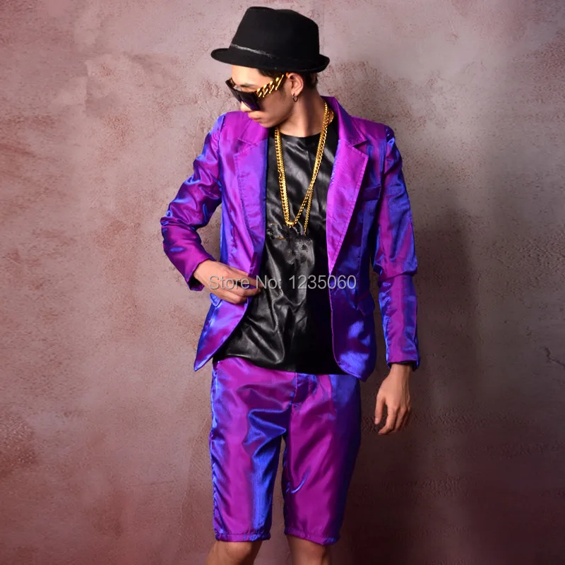 (jacket+pants) Bright purple male suit Silk fabric slim tide stage sets Bar Nightclub Rock show costumes Prom performance outfit | Дом и сад