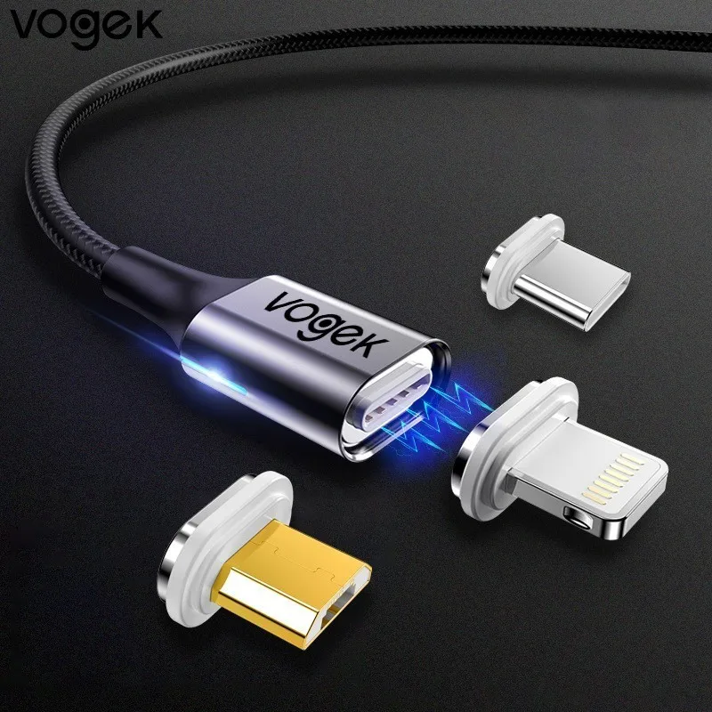 Магнитный Micro USB кабель Vogek 3A для iPhone, samsung, Android, адаптер для быстрой зарядки, кабель для телефона, магнитный кабель для зарядки и передачи данных, провод 1 м