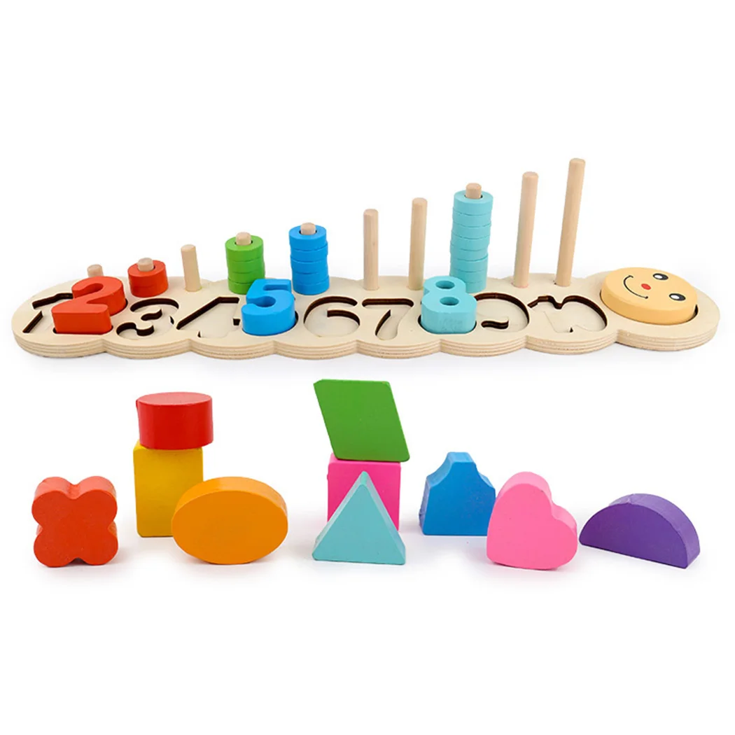 3в1 форма цифровой бревно Дети Обучающие деревянные математические игрушки