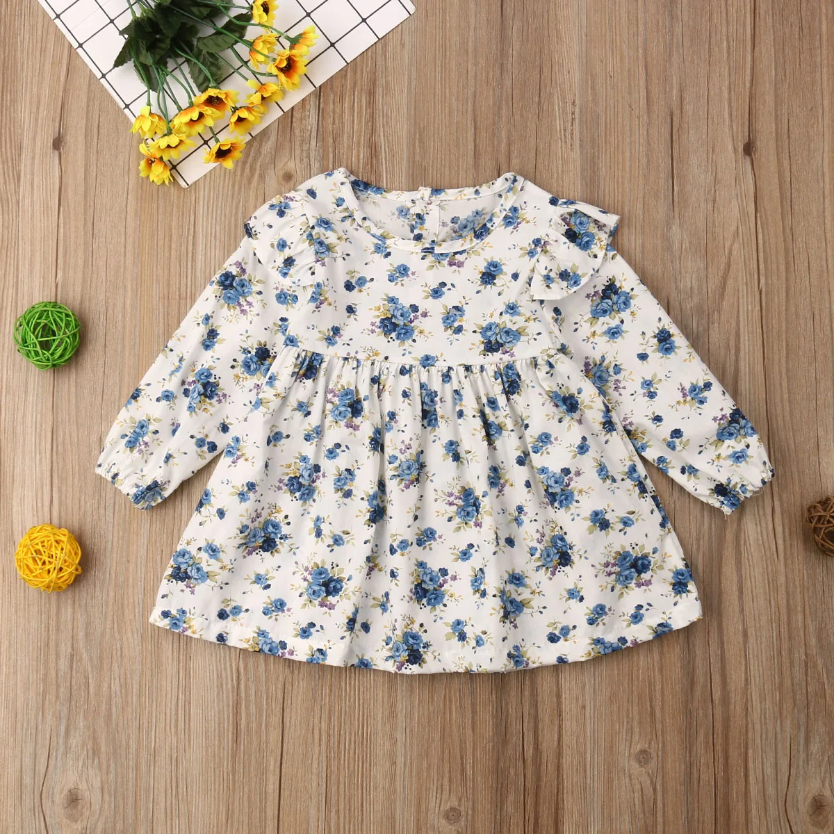2019 Brand New 0-3Y Newborn Infant Kids Baby Girls Boho Dress Ruffles Long Sleeve Floral Knee-Length A-Line Spring Autumn | Детская