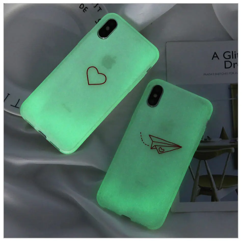 Moskado Luminous Love heart Case For iPhone X XS MAX Luxury Silicone Phone 7 8 Plus Cases 6 S 6S |