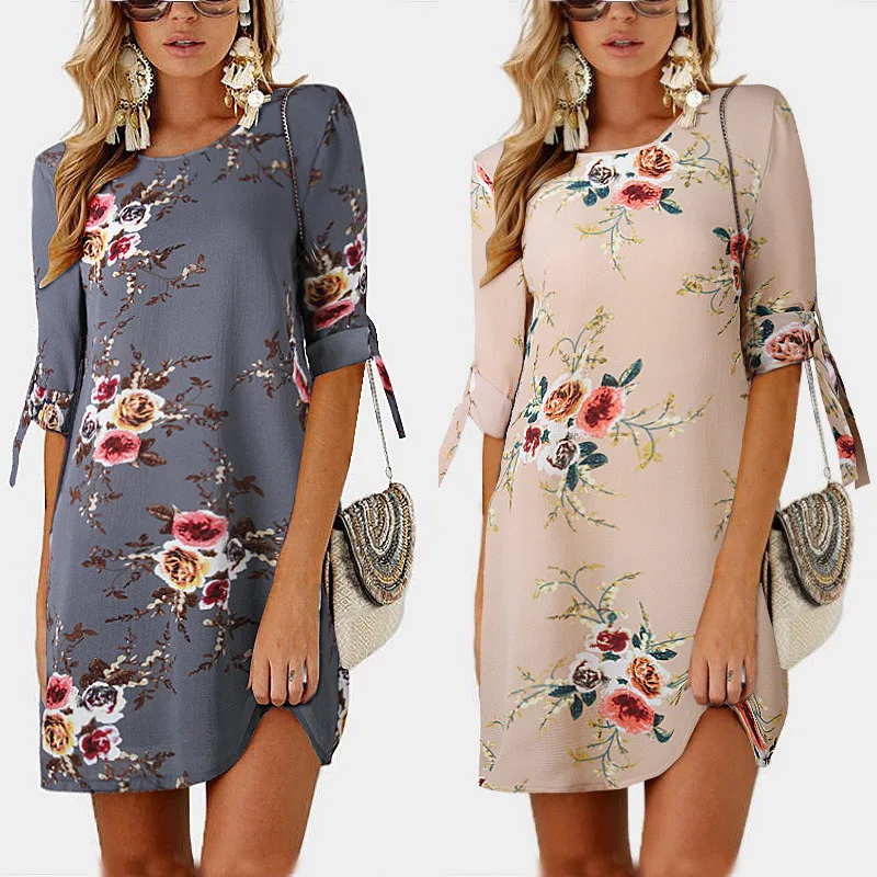 Летние пляжные платья 2019 шифон цветочный принт платье для женщин Boho Половина