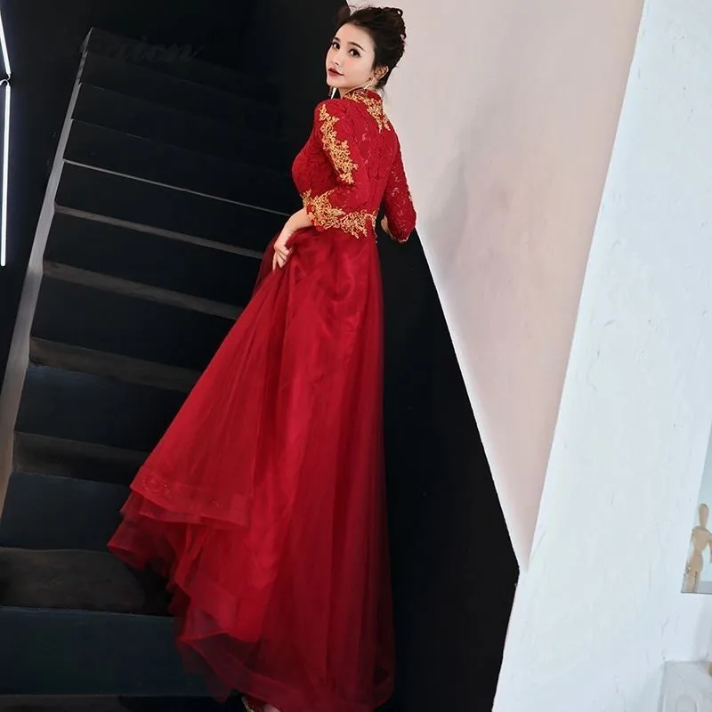 Для беременных женщин Cheongsam невесты Qipao корейский красный длинный живот вечернее платье восточные стильные свадебные платья традиционное платье